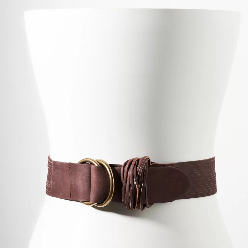 Anthropologie Tonya Double-O Ring Belt in Taupe and Gold Size M/L